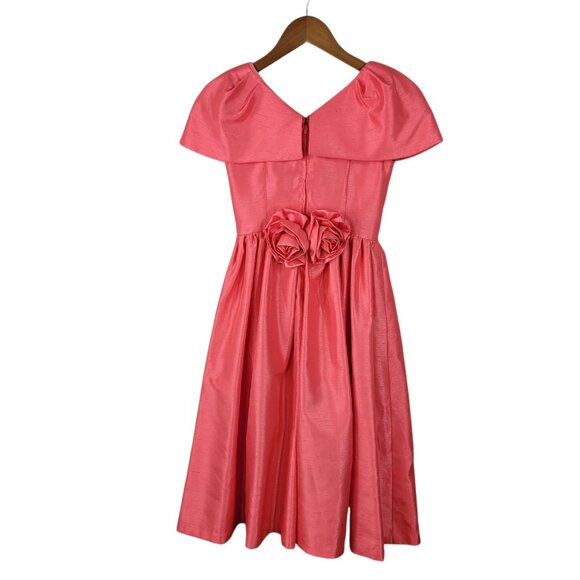 Vintage 80s Girls Handmade Party Dress Size 8 10 Pink Taffeta Princess Flower - Picture 5 of 6